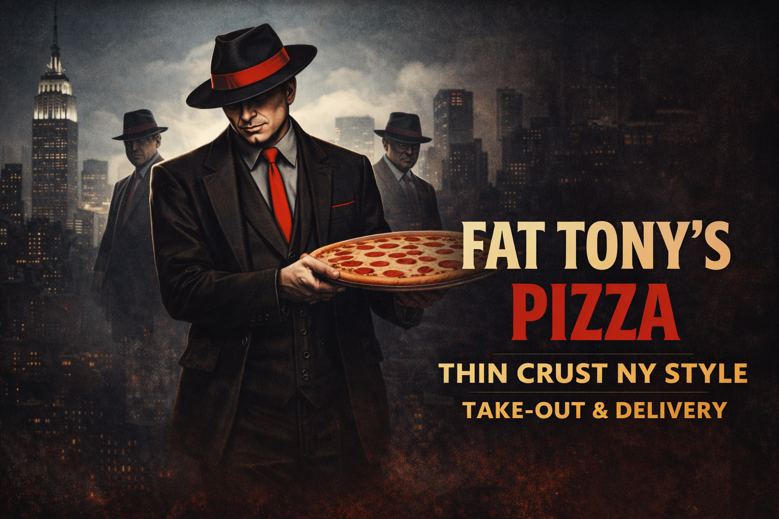 Fat Tony delivering pizza